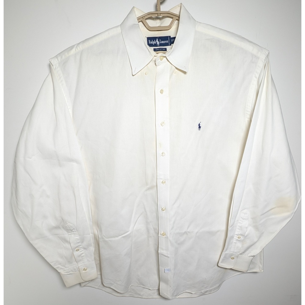 Ralph Lauren Mens XXL Cotton Button Down Shirt Off White Long Sleeve Pony Logo